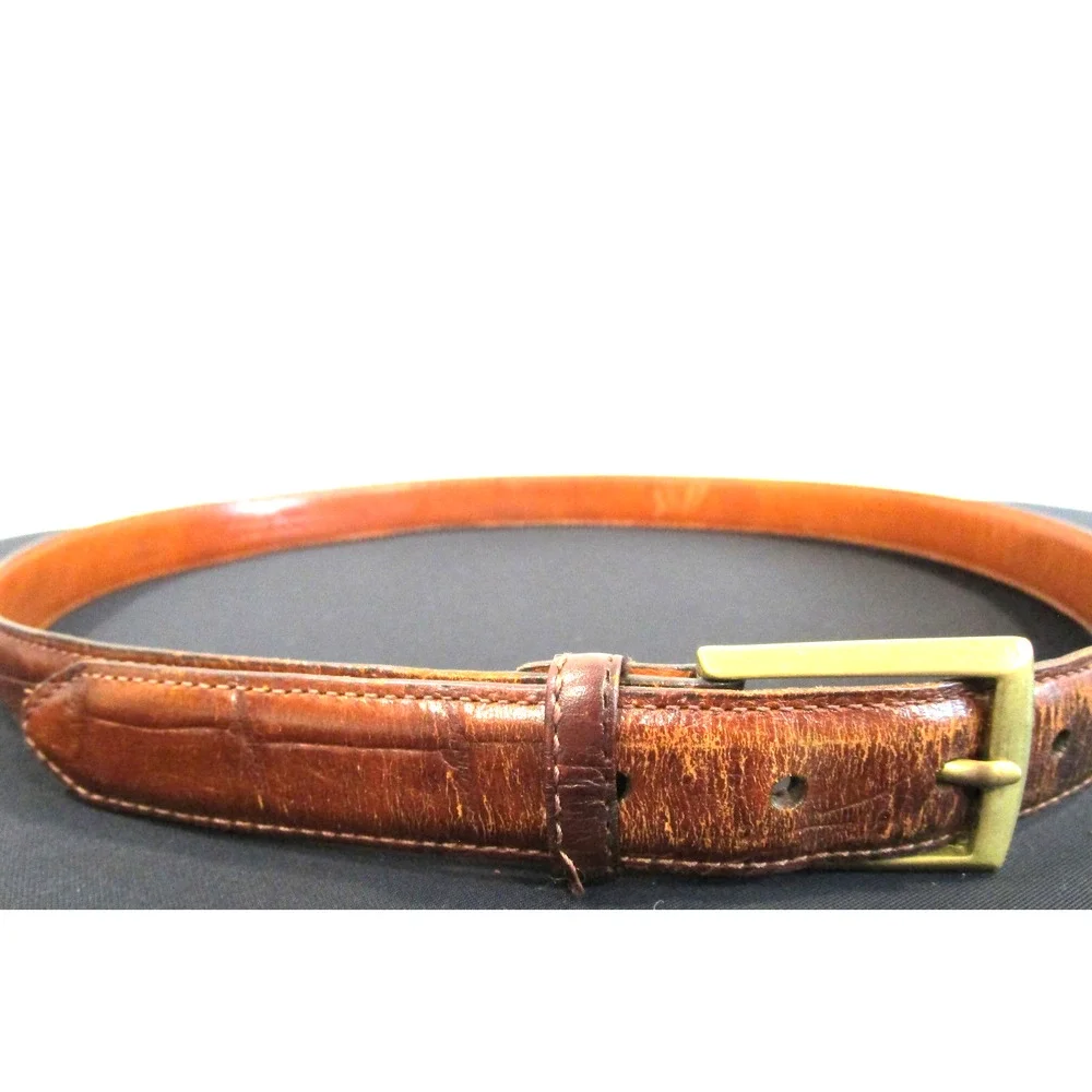 VTG Martin Dingman Brown Alligator Grain Calfskin Leather Belt Men 34